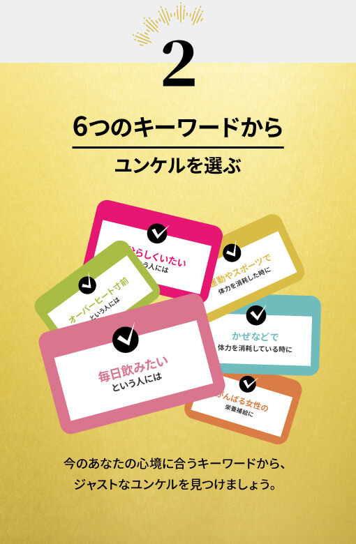 2 6つのキーワードからジャストなユンケルを選ぶ